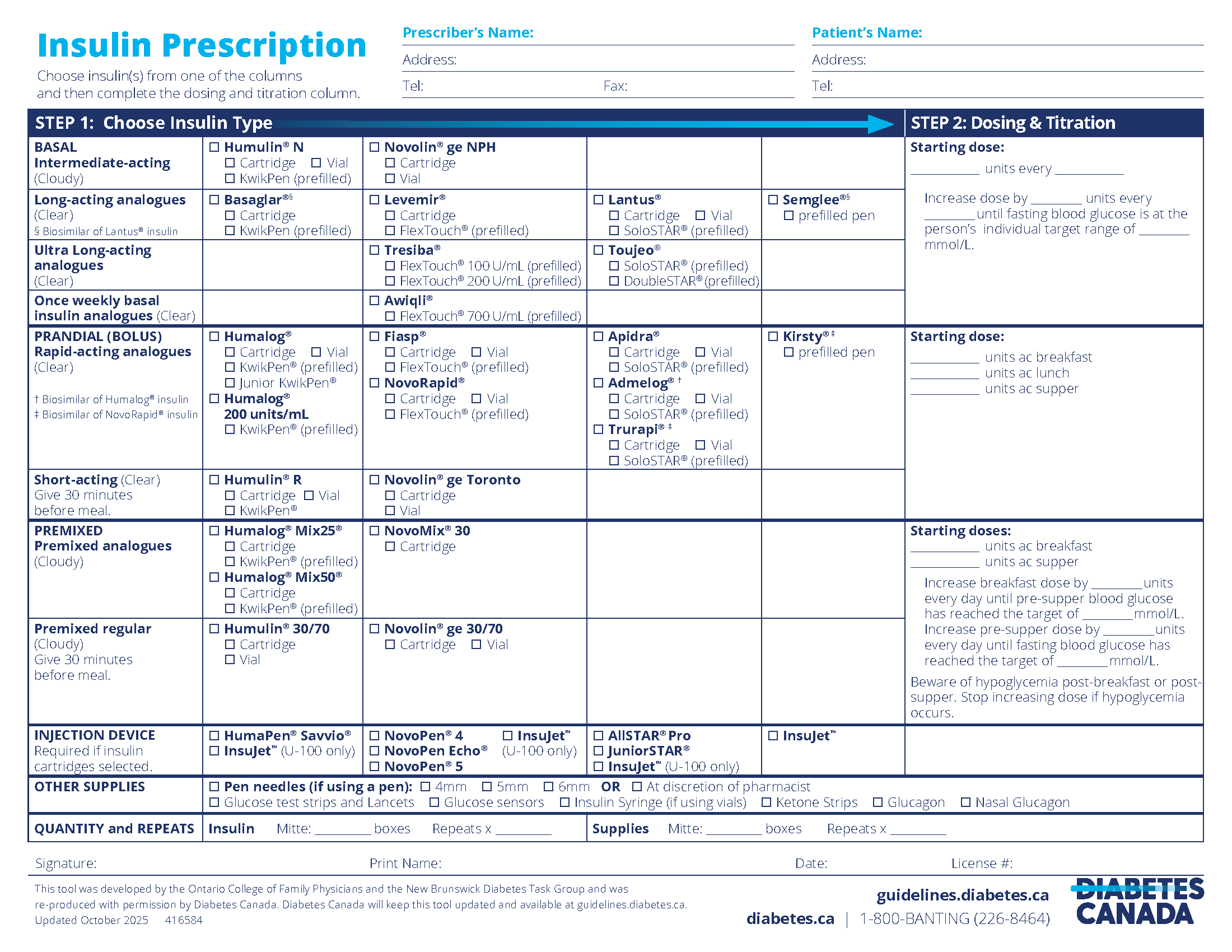 Insulin prescription tool page 1